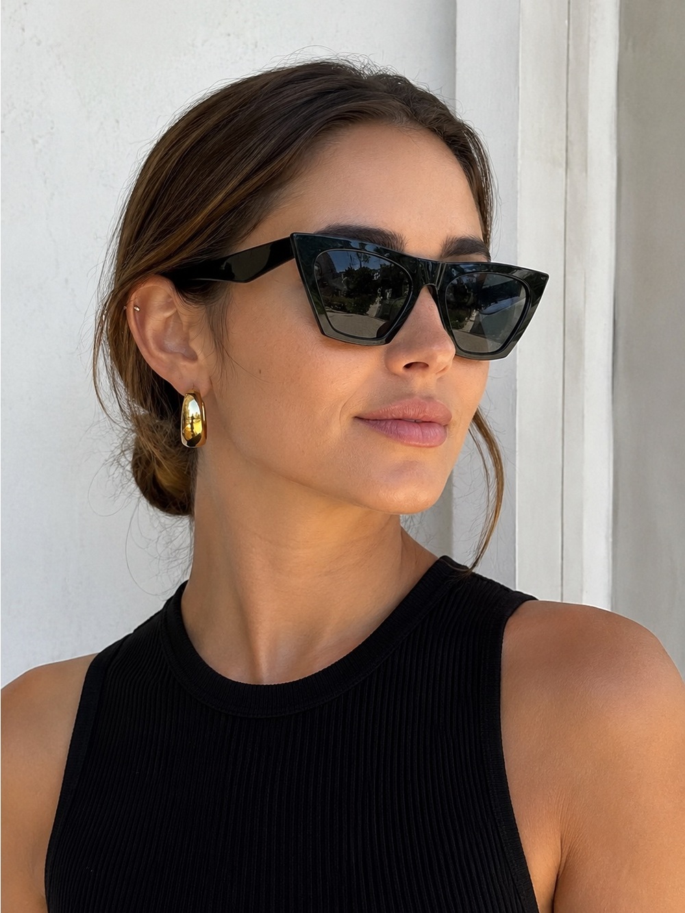 Mosanana MS51801 Black Square Cat Eye Sunglasses Retro Angular